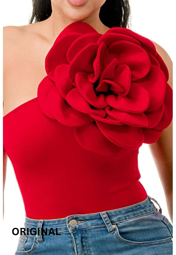 3D Flower One Shoulder Top