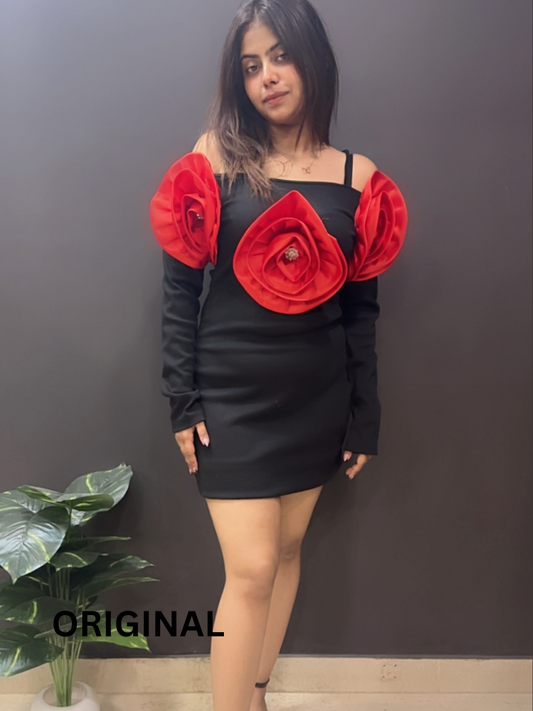 3D Roses Off Shoulder Winter Dress FC1539