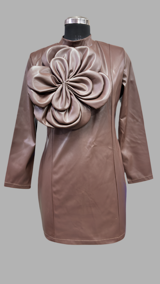 Big Flower Embedded Leather Dress FC1763