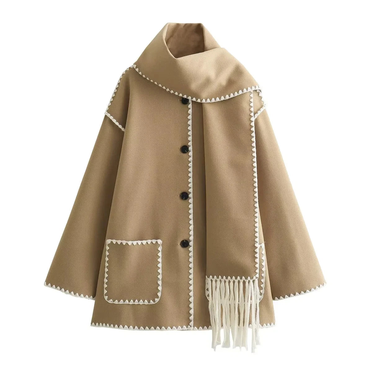 Women's Coat With Tassel Scarf FC1705