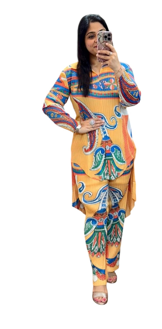 Fc Pleated Fashion Casual  Print Loose Two-Piece Set