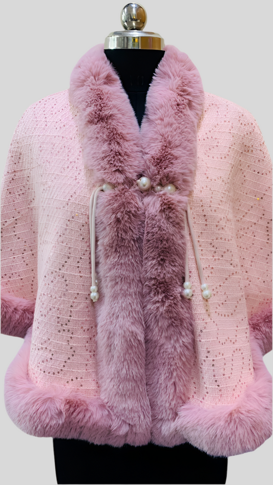 Sequin Embedded Fur Border Cape FC1778