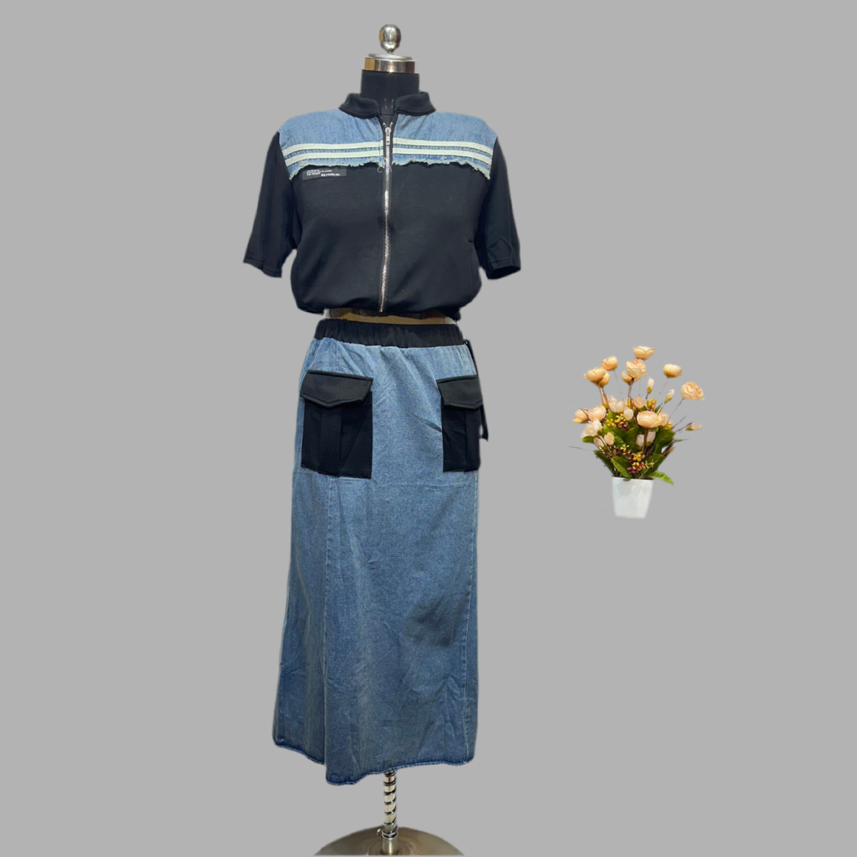 FC Denim Top & Skirt Set