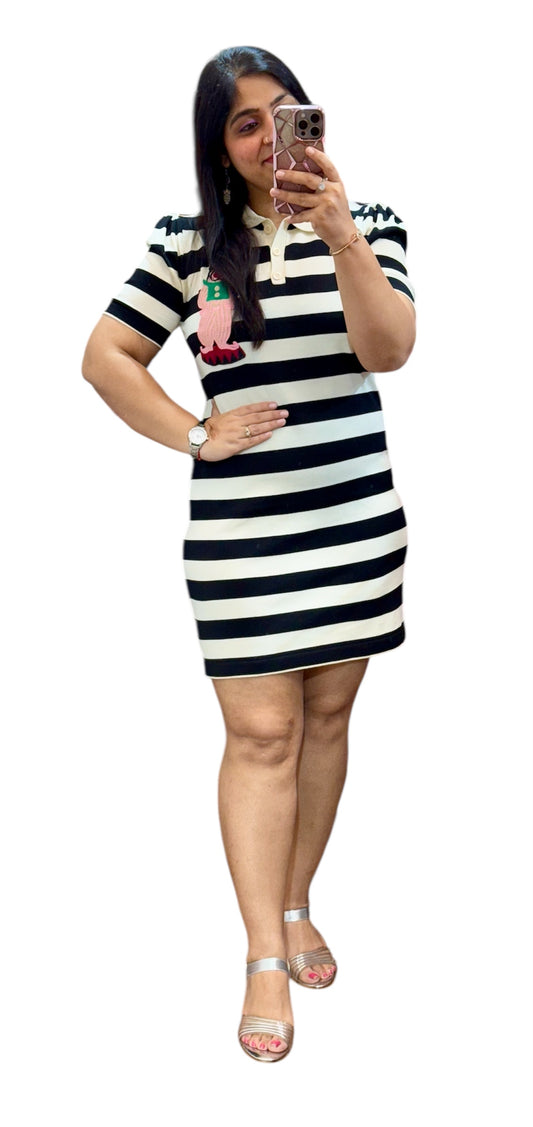 Fc Black And White Striped Mid-Lenght Dress