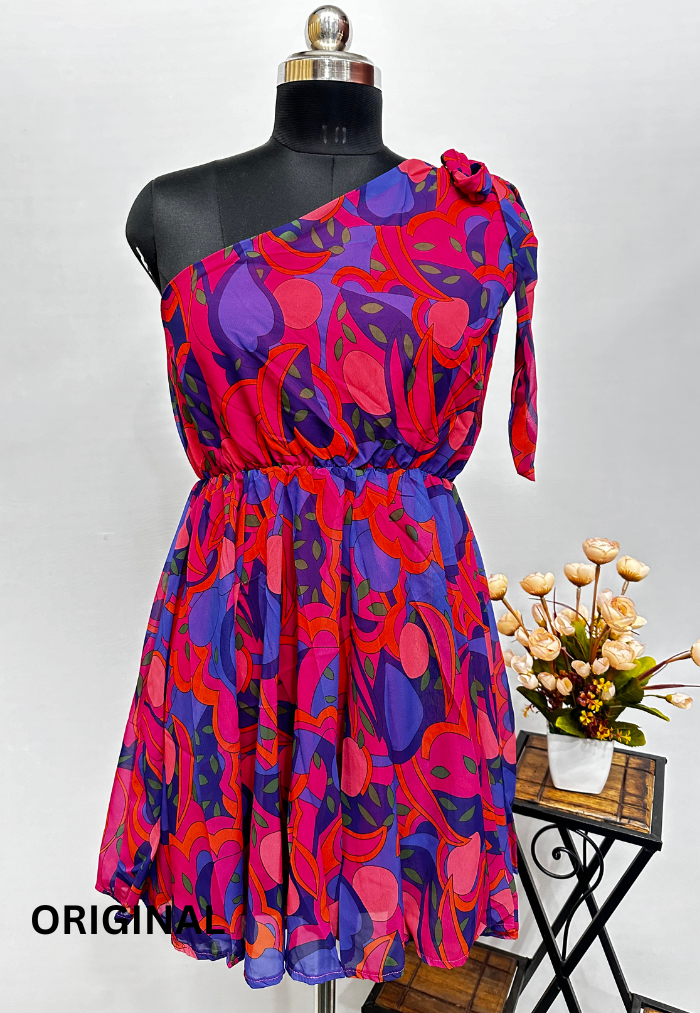 Abstract Pattern One-shoulder Dress