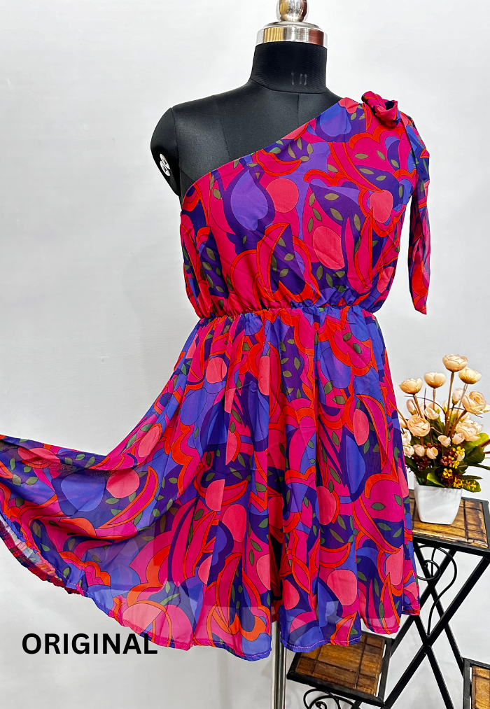 Abstract Pattern One-shoulder Dress