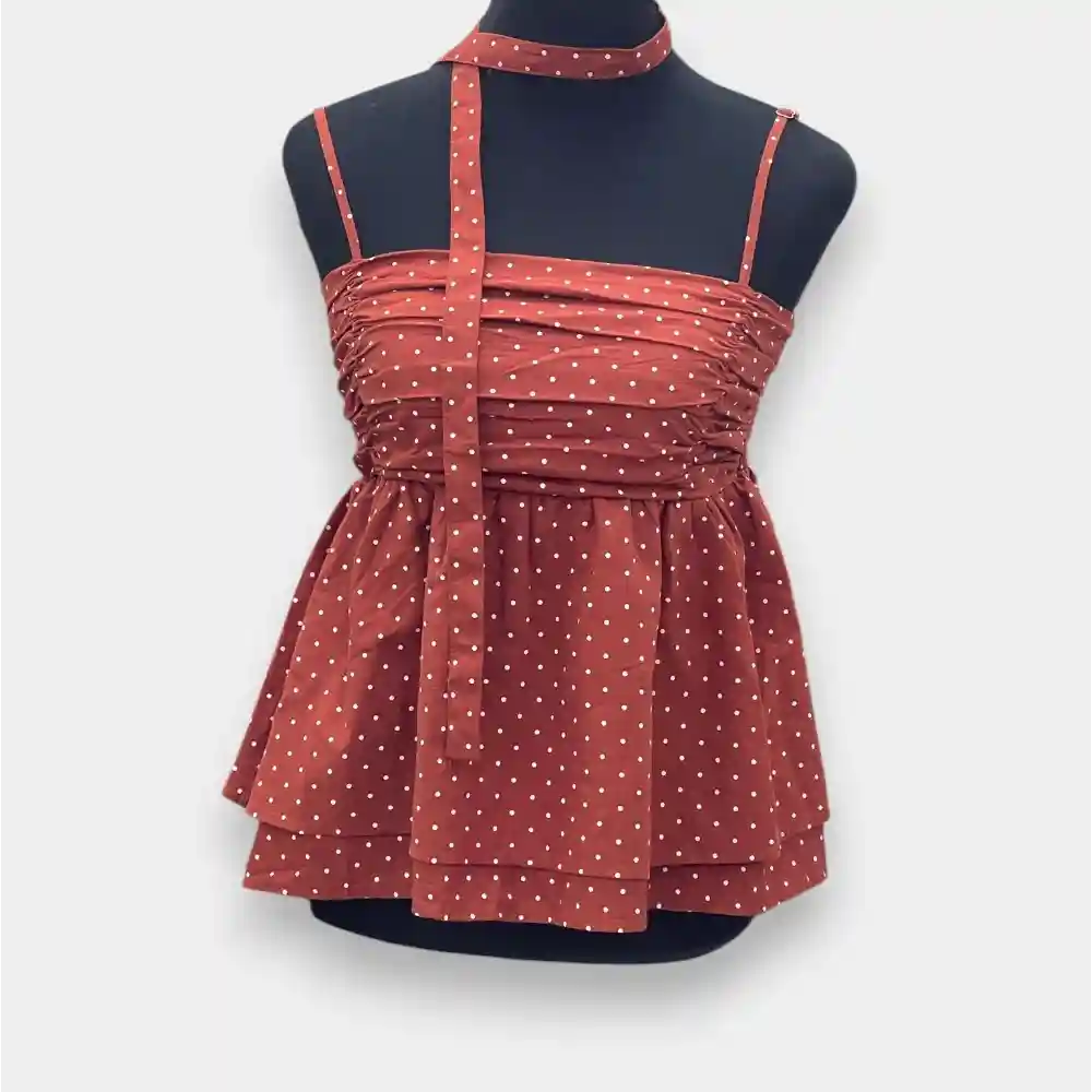 Doted Strap Sleeve Peplum Top FC2590
