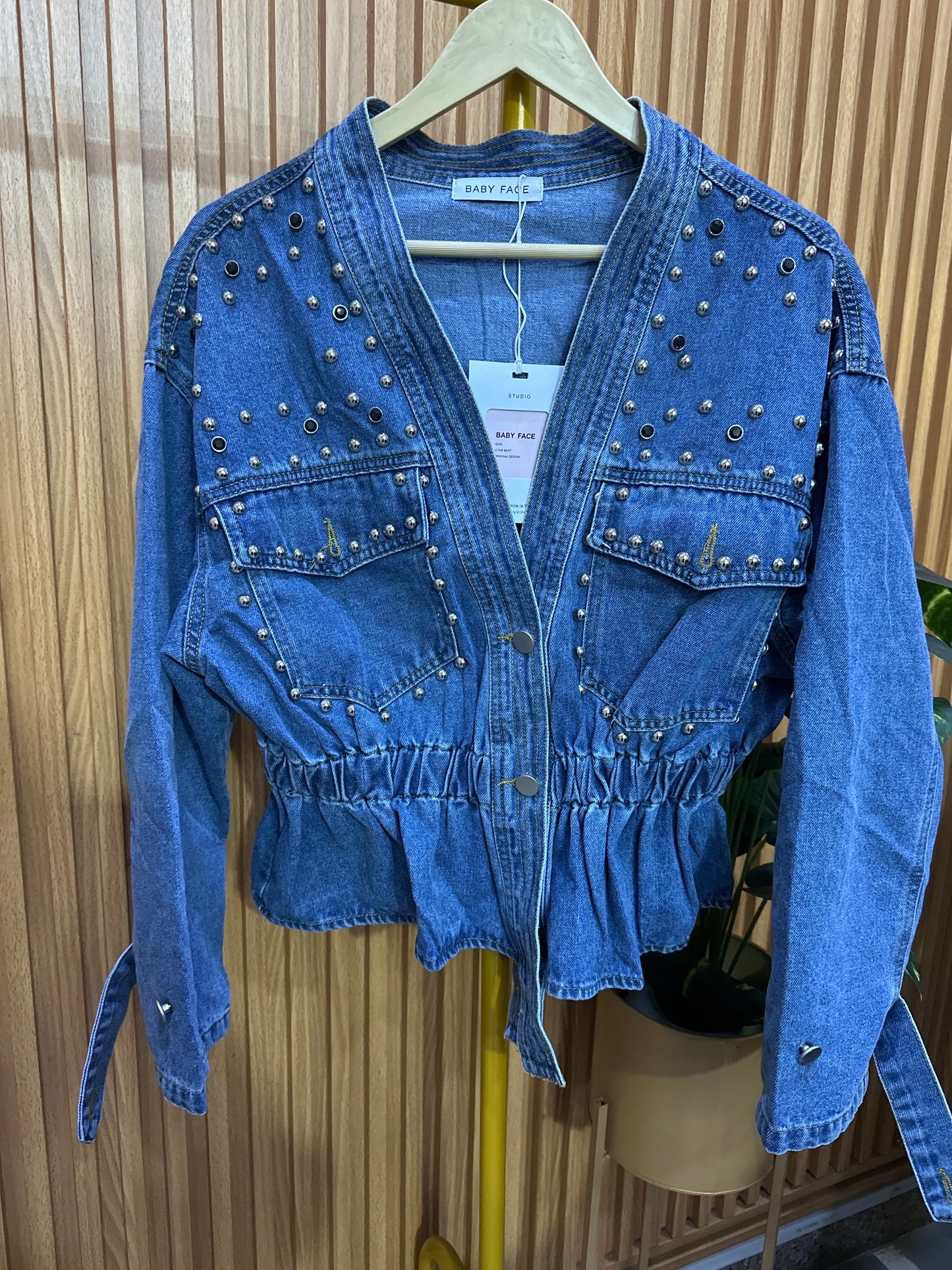 Stylish Stone Embedded Denim Shirt FC1944