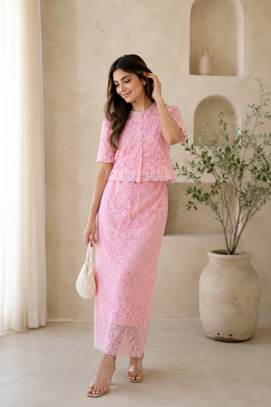 Beautiful Stone Neckline Top With Skirt Set FC2499