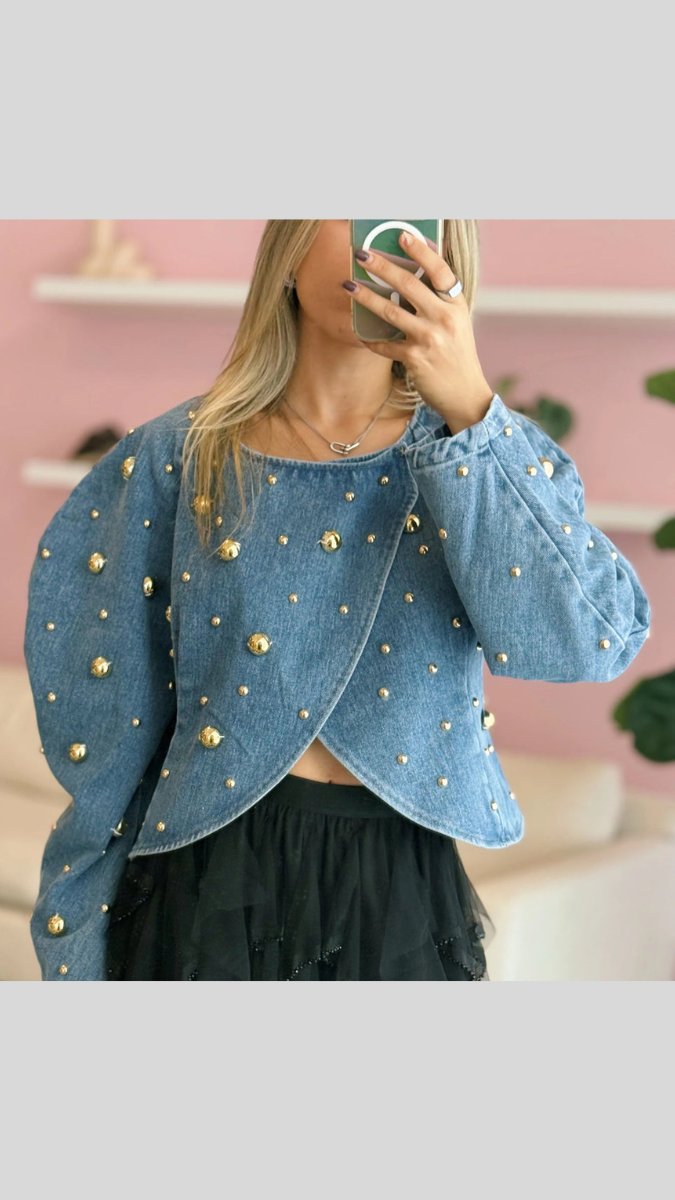 Bead Embedded Wrap Around Crop Denim Jacket FC1998