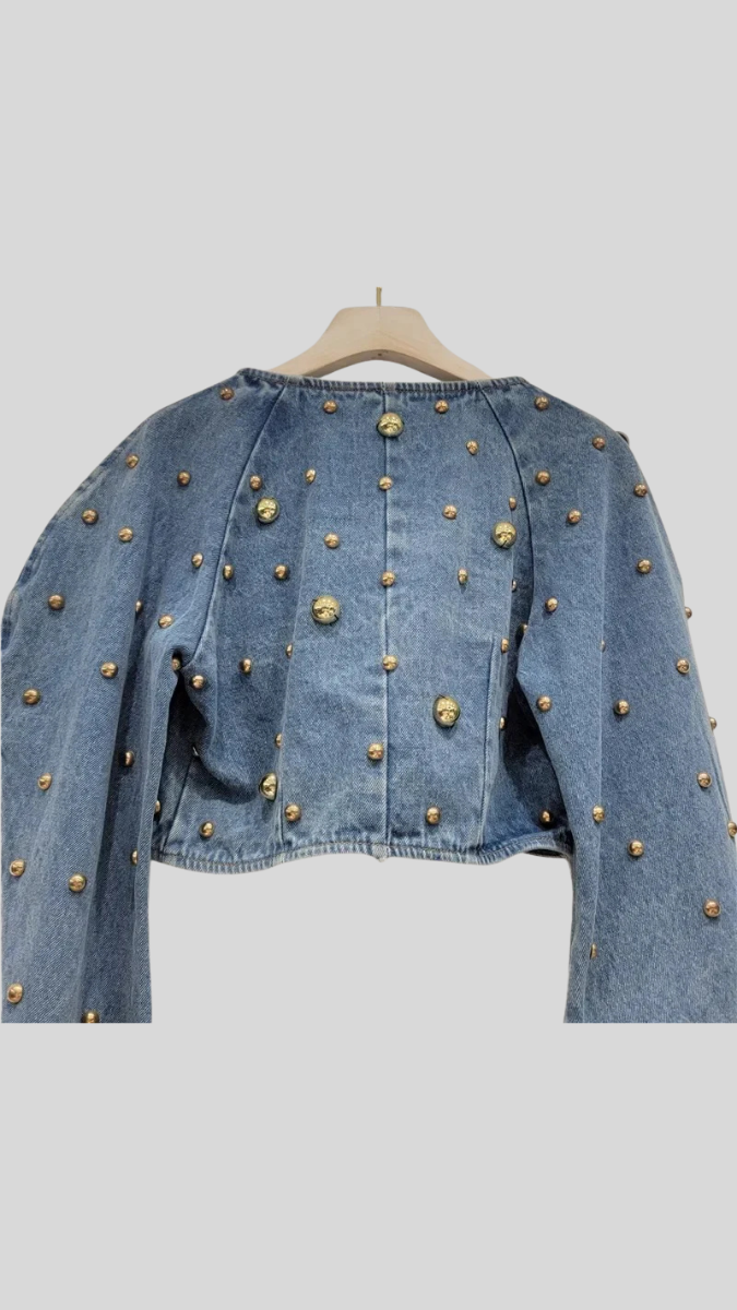 Bead Embedded Wrap Around Crop Denim Jacket FC1998