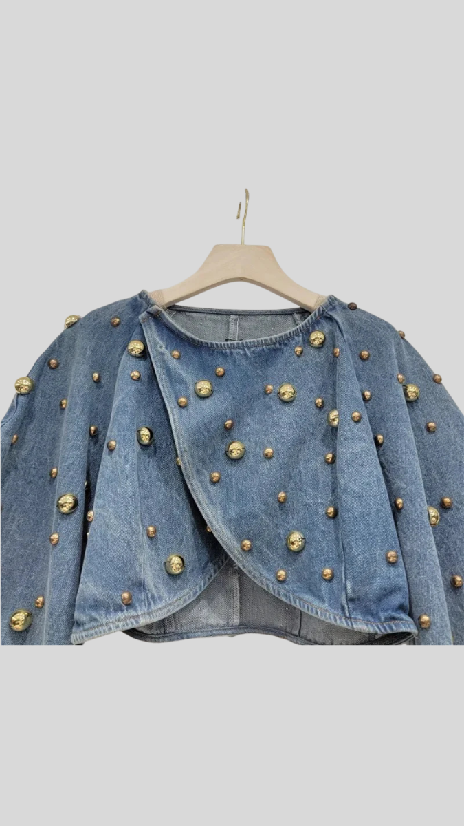 Bead Embedded Wrap Around Crop Denim Jacket FC1998