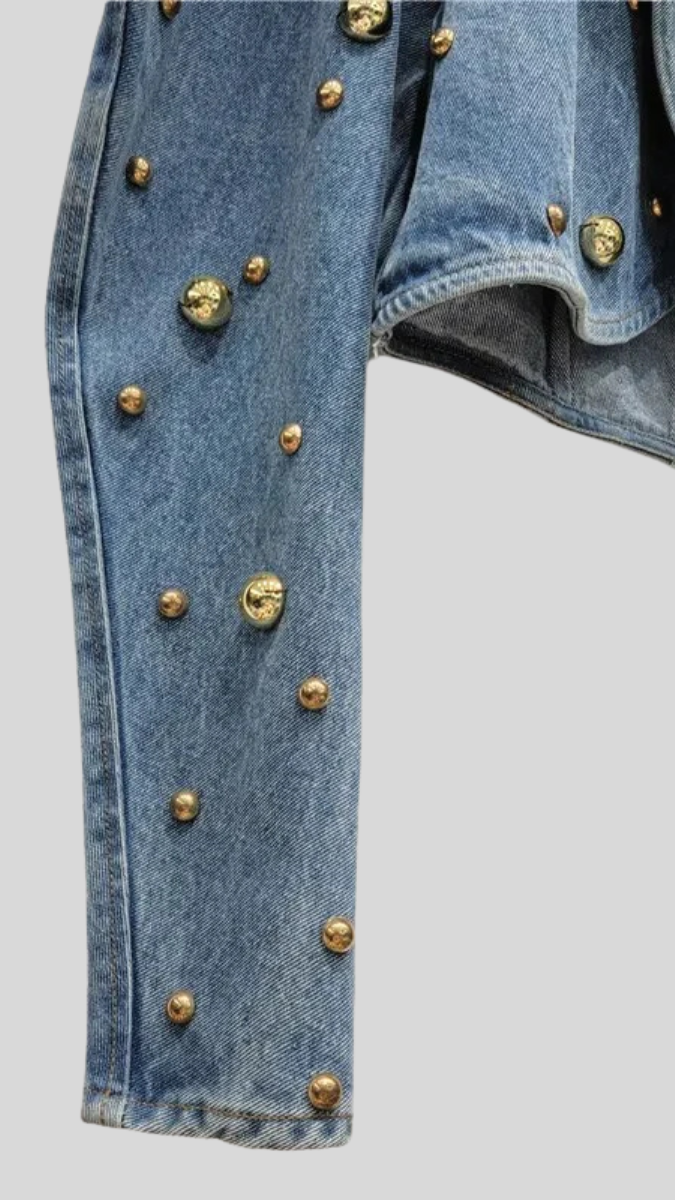 Bead Embedded Wrap Around Crop Denim Jacket FC1998