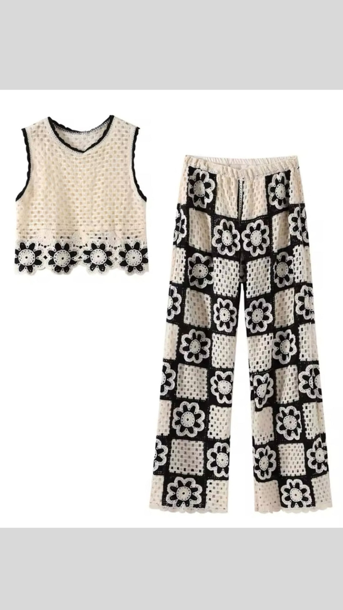 Beautiful Black And White O Neck Two-Piece Set FC1825