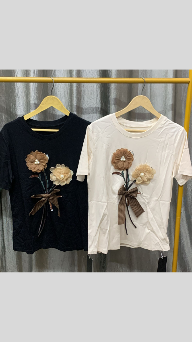 Beautiful Bouquet Embedded Half Sleeve T-Shirt FC2471