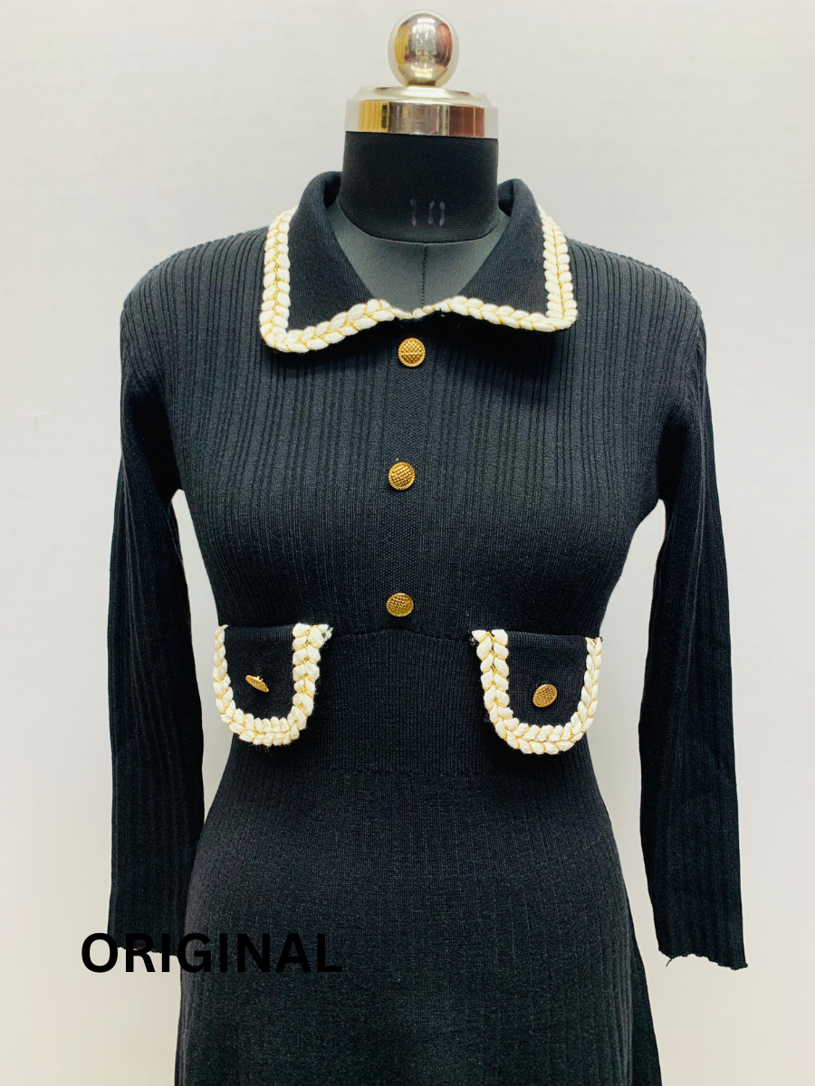 Beautiful Collar and Pocket Design Winter Dress FC1519