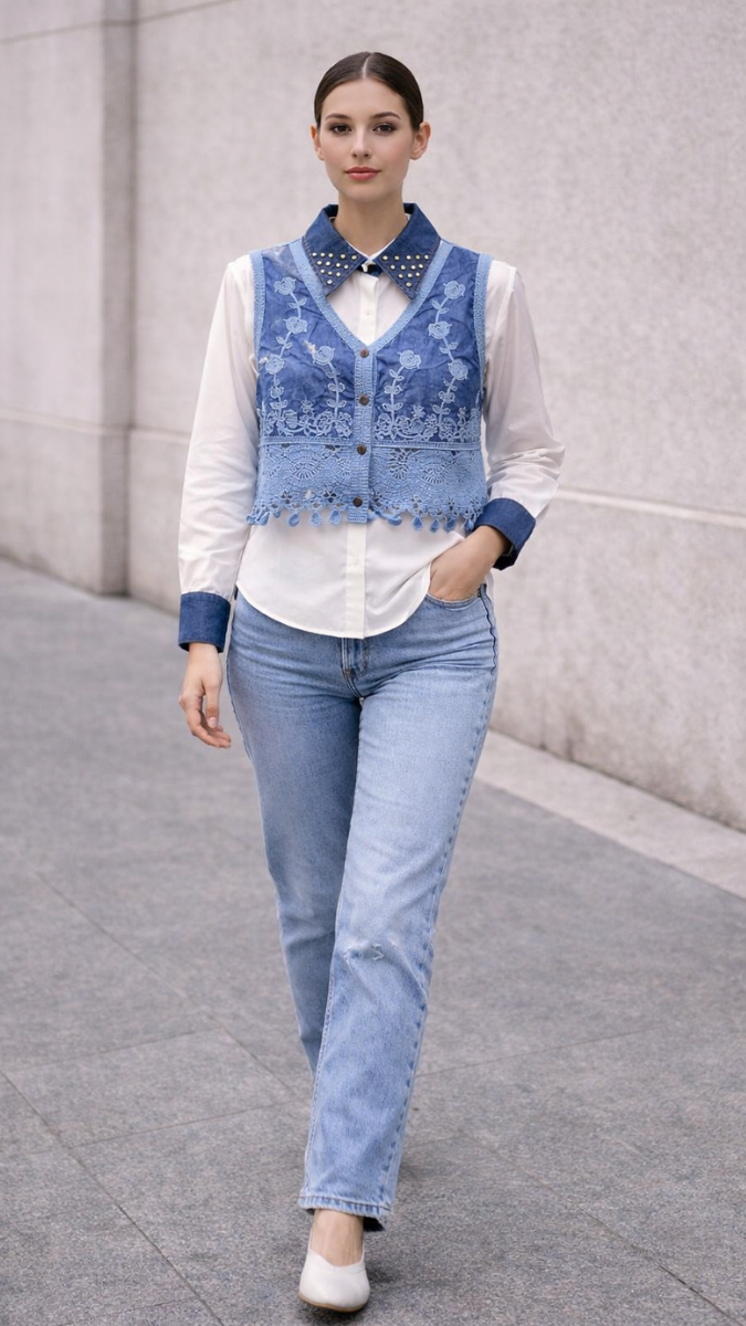 Beautiful Embroidery Designed Vest With Plain Shirt FC2251