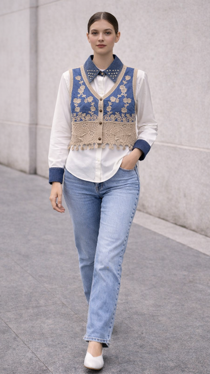Beautiful Embroidery Designed Vest With Plain Shirt FC2251