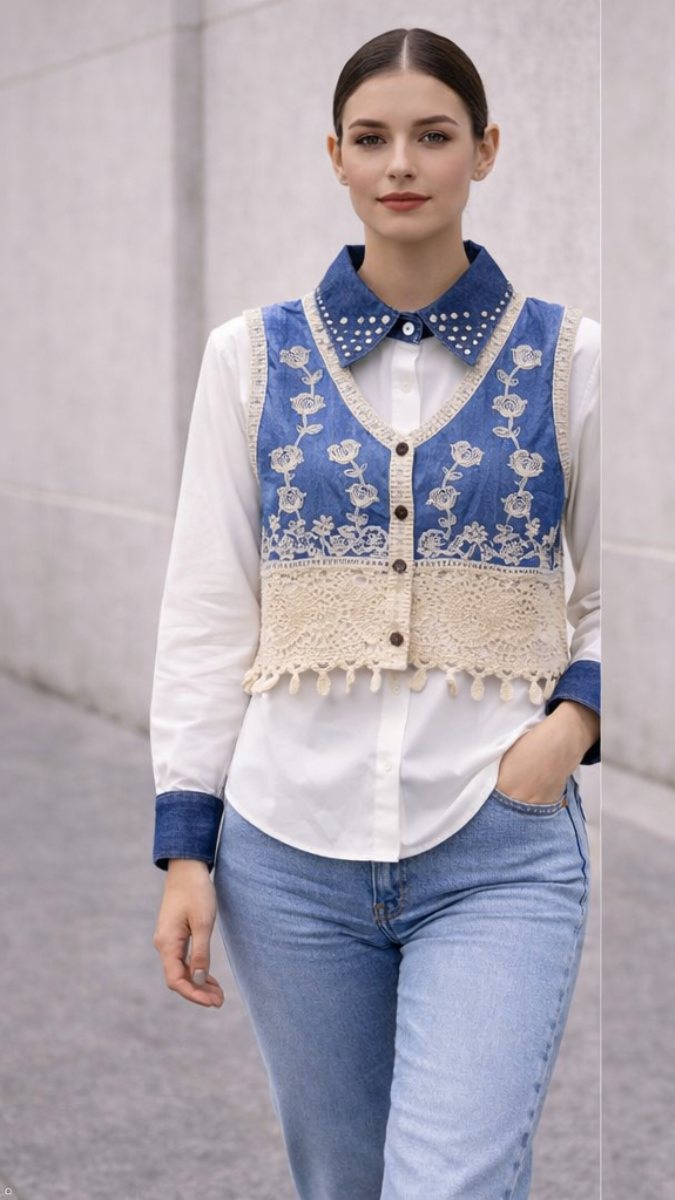 Beautiful Embroidery Designed Vest With Plain Shirt FC2251