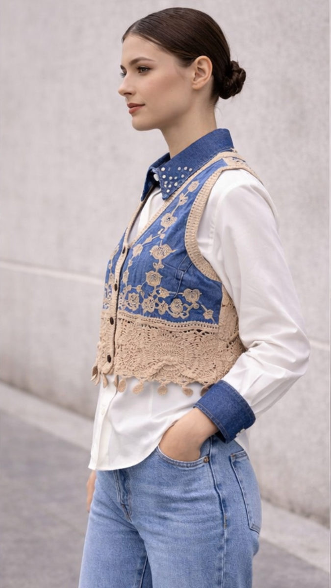 Beautiful Embroidery Designed Vest With Plain Shirt FC2251
