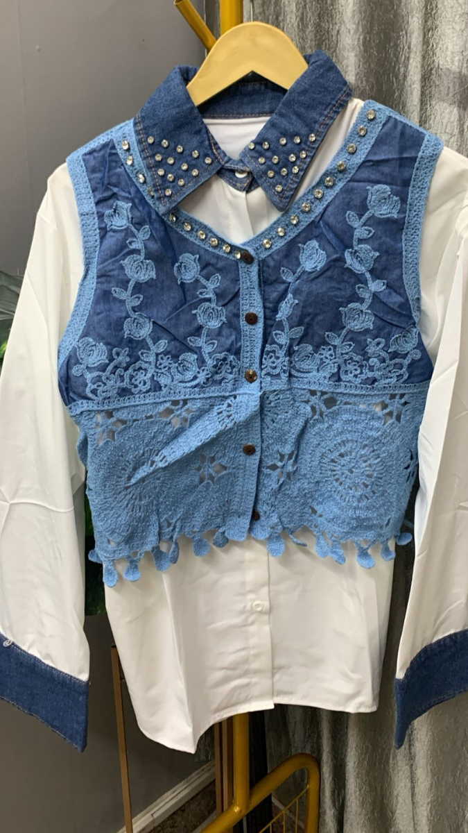 Beautiful Embroidery Designed Vest With Plain Shirt FC2251