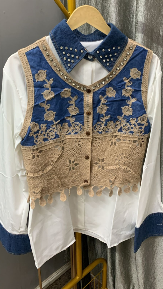 Beautiful Embroidery Designed Vest With Plain Shirt FC2251