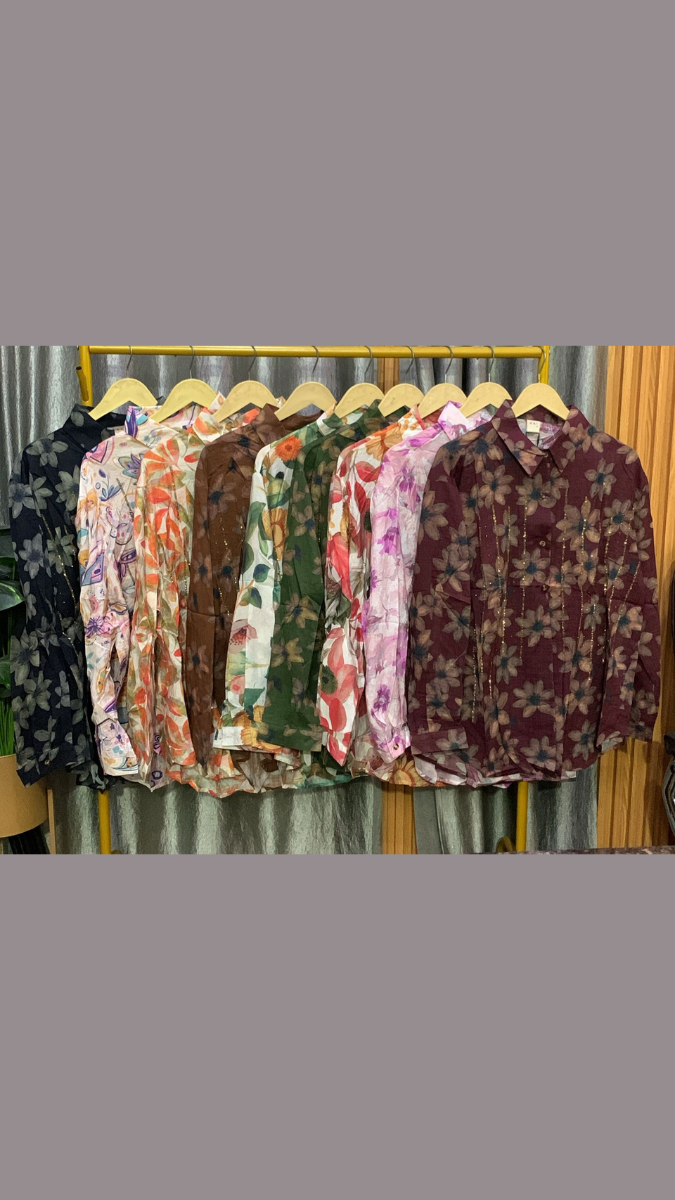 Beautiful Rhinestone Embedded Floral Print Shirt FC2203