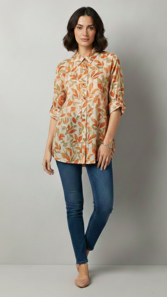 Beautiful Rhinestone Embedded Floral Print Shirt FC2203