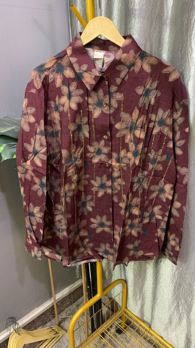 Beautiful Rhinestone Embedded Floral Print Shirt FC2203