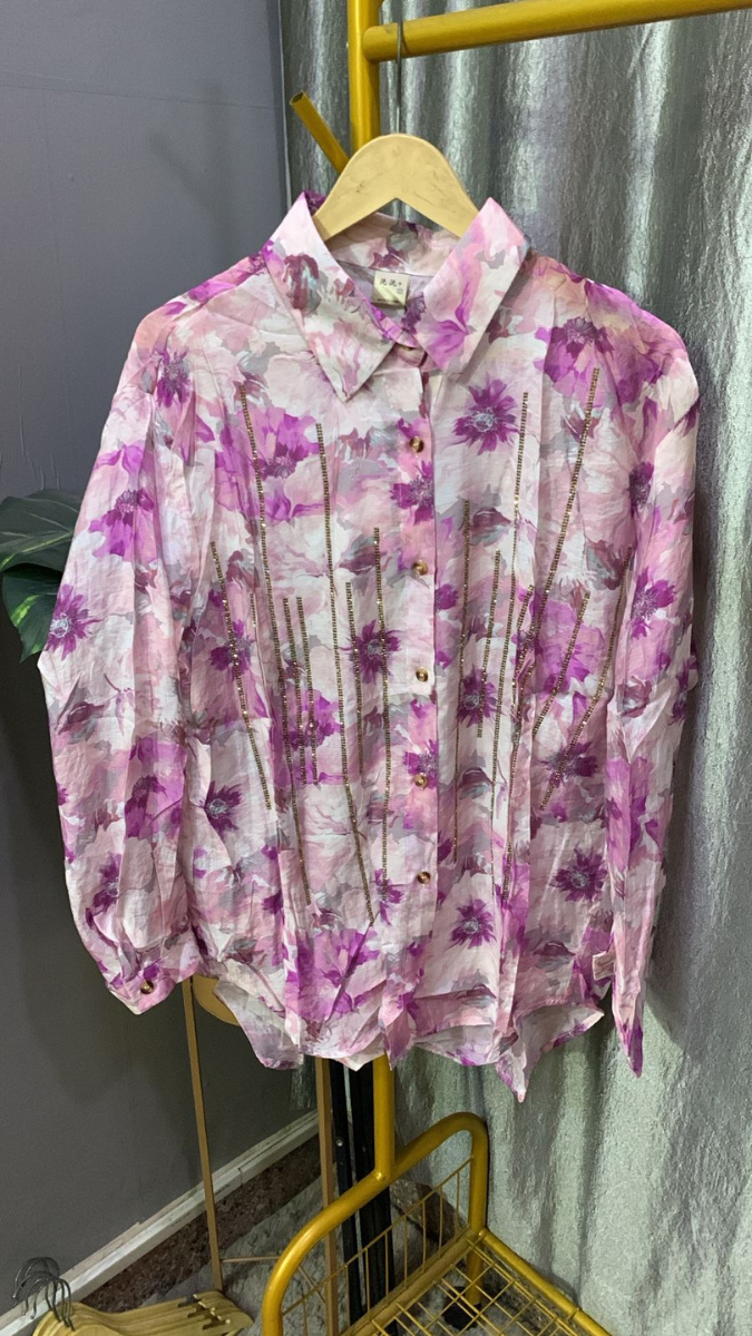 Beautiful Rhinestone Embedded Floral Print Shirt FC2203