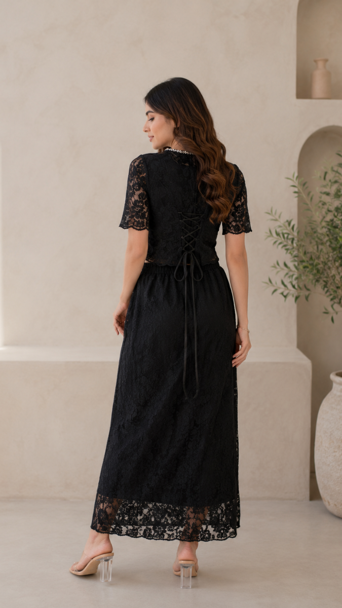 Beautiful Stone Neckline Top With Pleaded Skirt Set FC2497