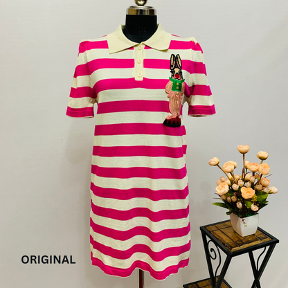 Beautiful Strips Dress With Patch Work