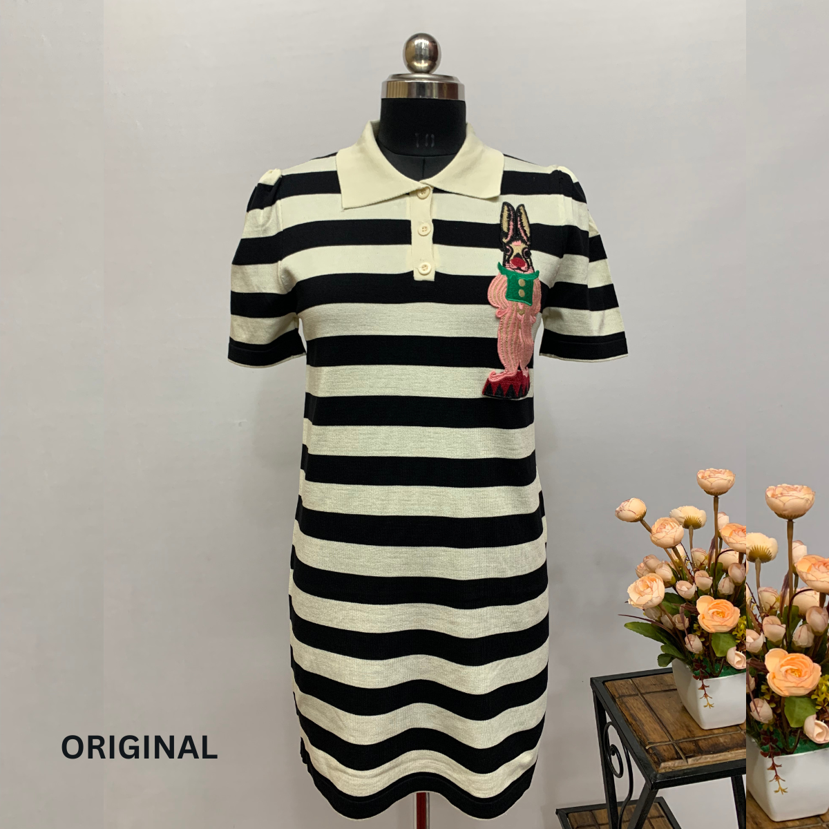 Beautiful Strips Dress With Patch Work