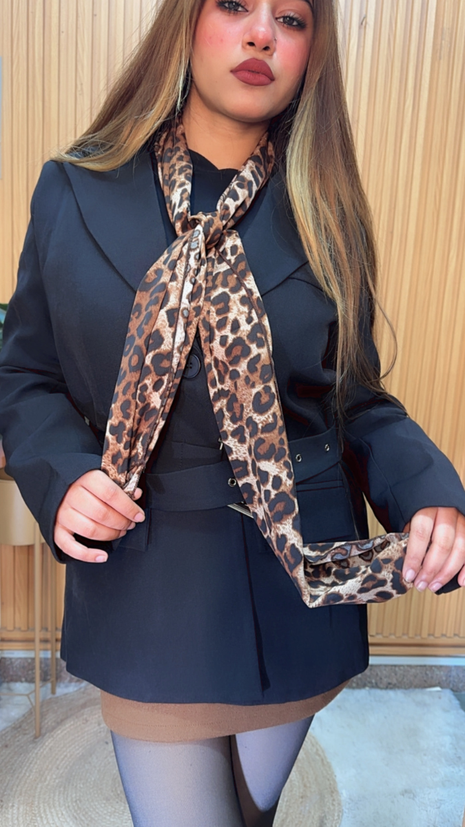 Belted Blazer With Leopard Printed Scarf FC2089