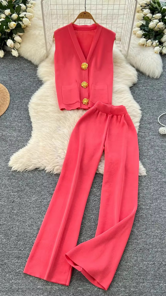 Big Button Sleeveless Coord Set FC1779