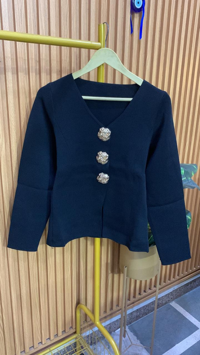 Big Buttoned V Neck Woolen Top FC1973