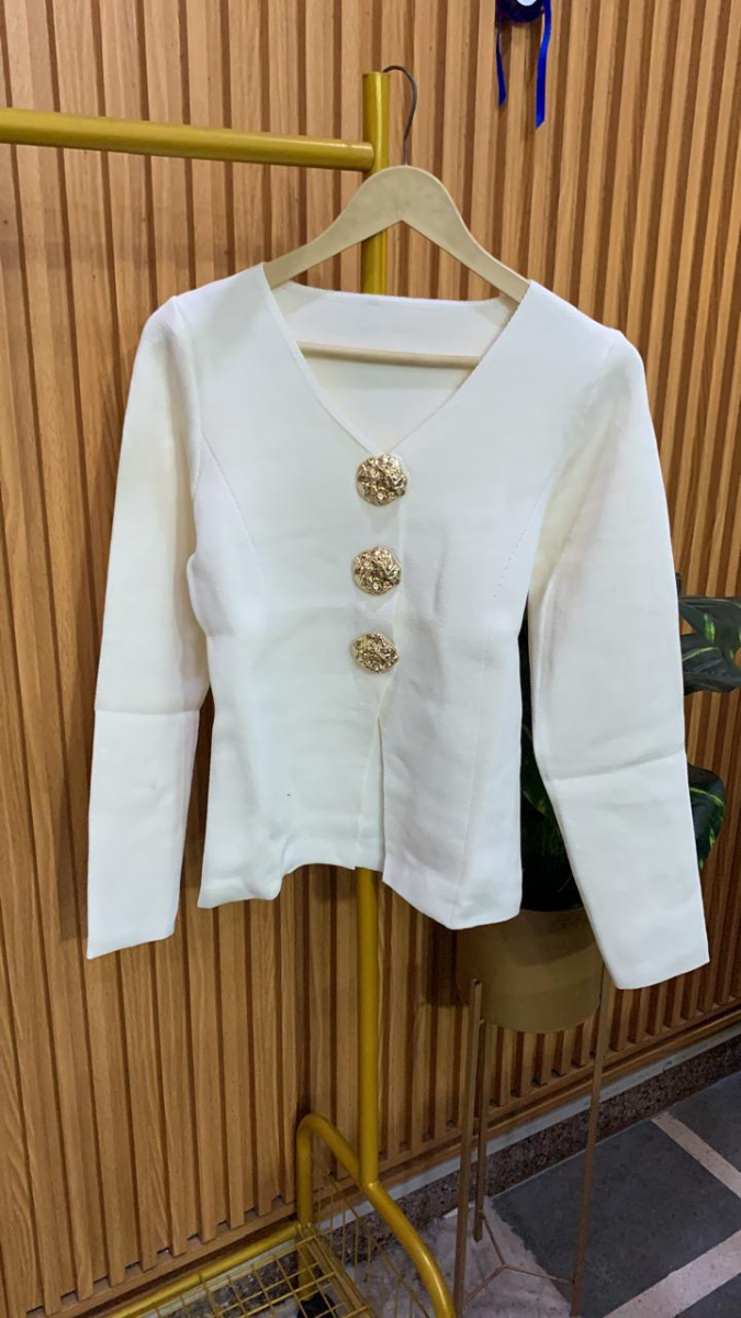 Big Buttoned V Neck Woolen Top FC1973