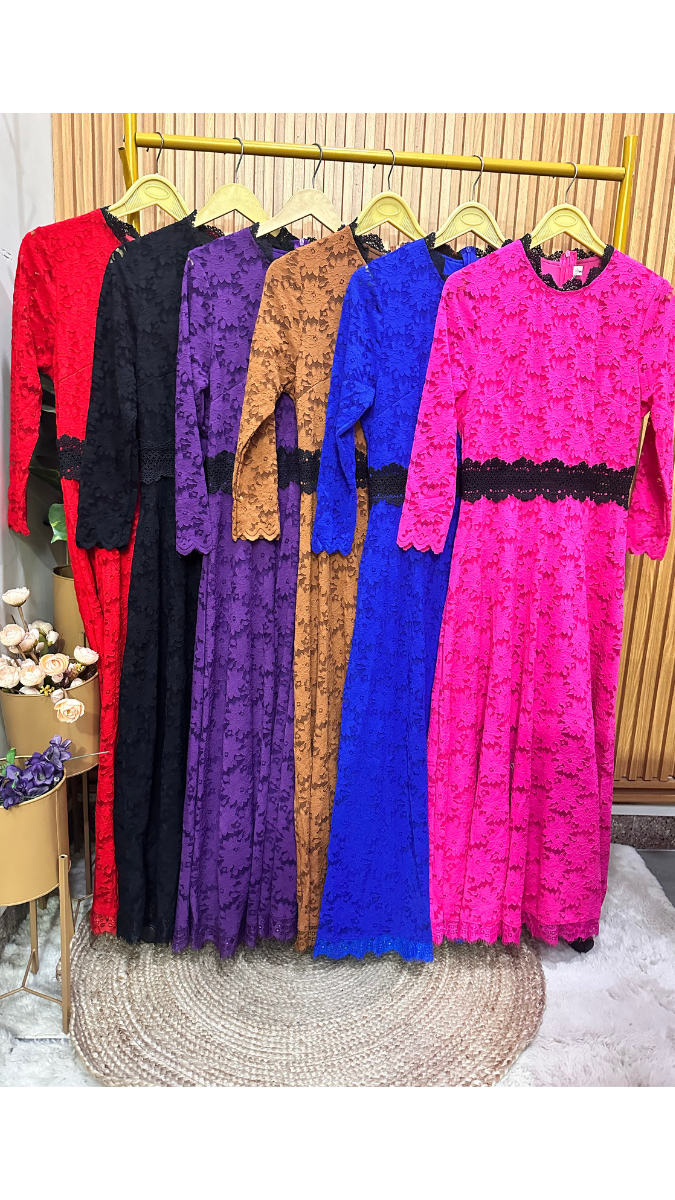 Black Belt Designed Lace Dress FC1832