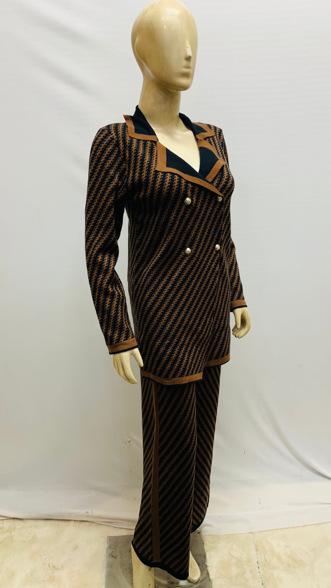 Black Striped Collared Co -Ord Set FC1576