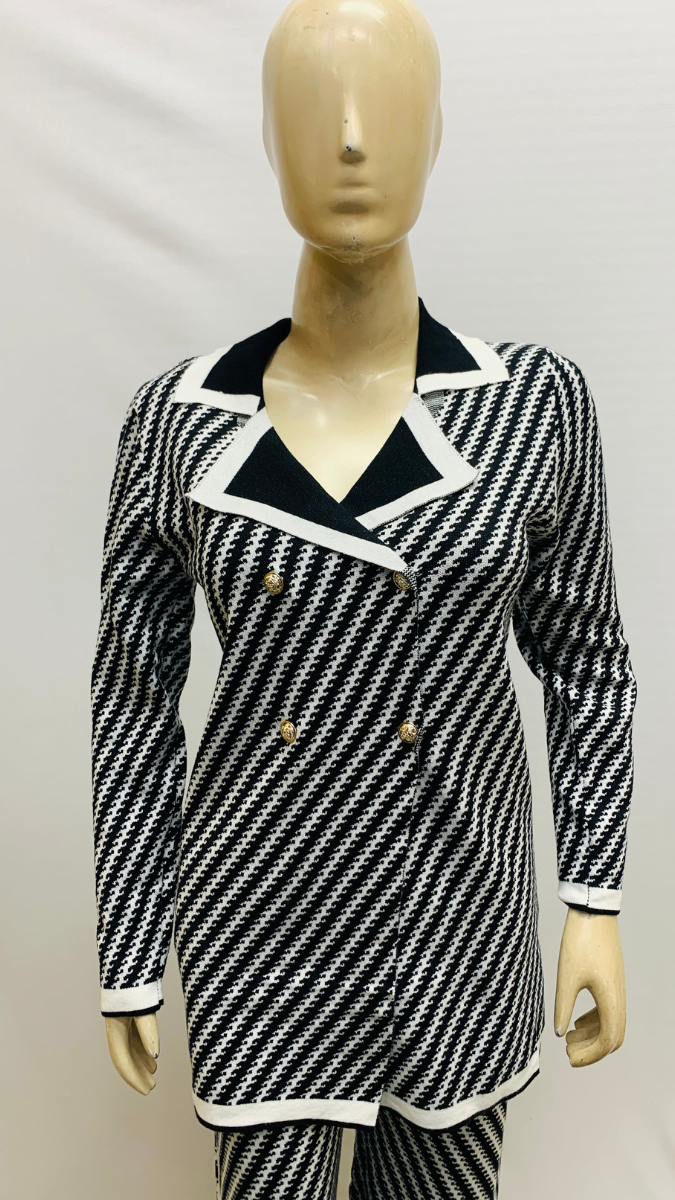 Black Striped Collared Co -Ord Set FC1576