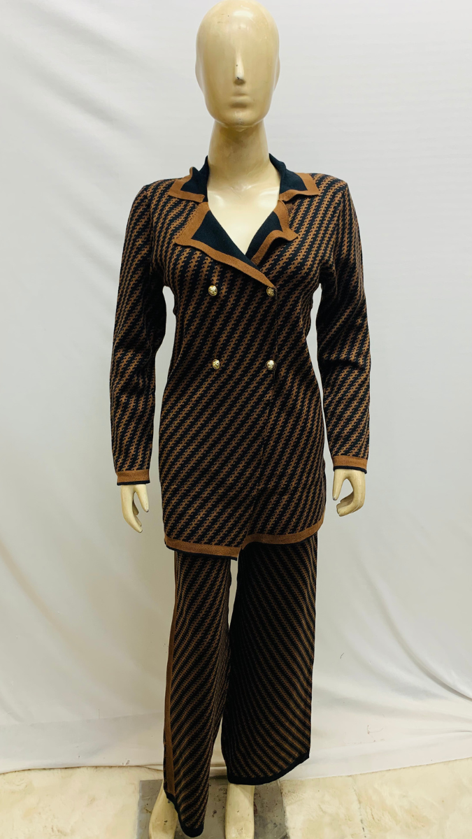 Black Striped Collared Co -Ord Set FC1576