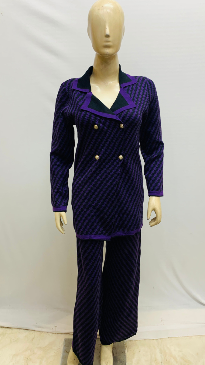 Black Striped Collared Co -Ord Set FC1576