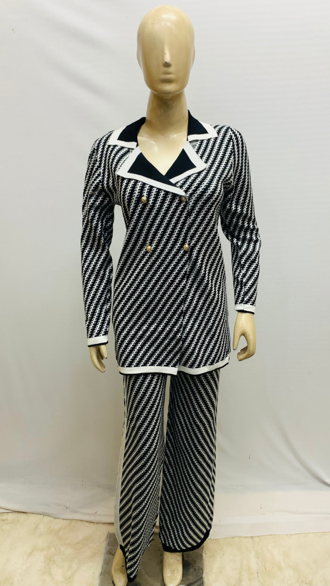 Black Striped Collared Co -Ord Set FC1576