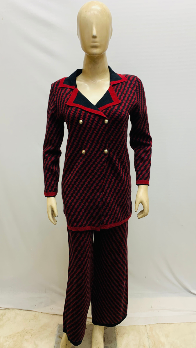 Black Striped Collared Co -Ord Set FC1576