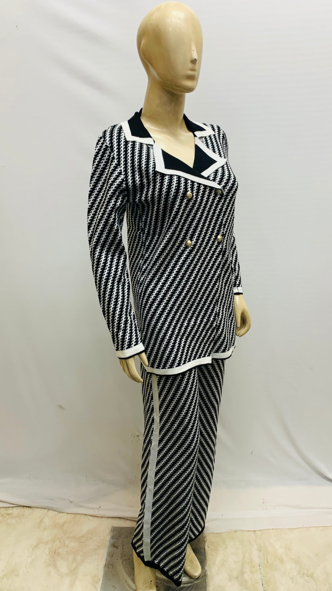 Black Striped Collared Co -Ord Set FC1576