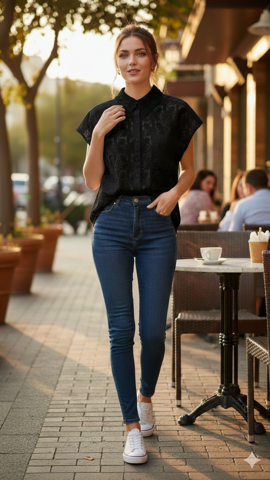 Blooming Lace Contrast Pocket Shirt FC2215