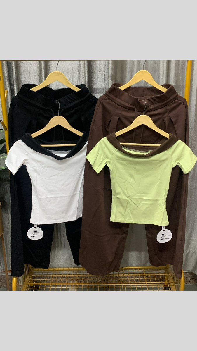 Boat Neckline Top With Loose Pant Coord Set FC2491