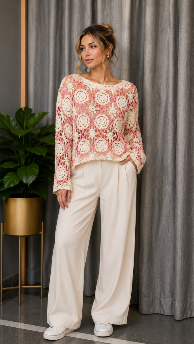 Boat Neck See Through Cutout Collar Top With Inner FC2582