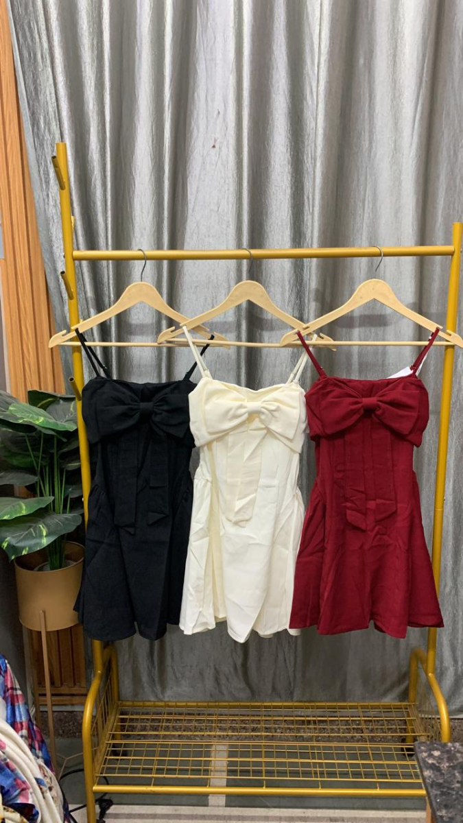 Bow Embedded Strap Sleeve Mini Dress FC2490