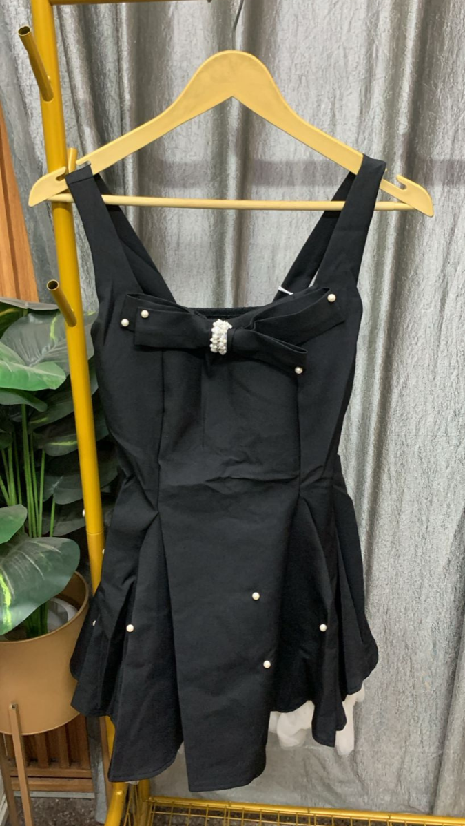 Bow Embedded With Pearl Mini Dress FC2424